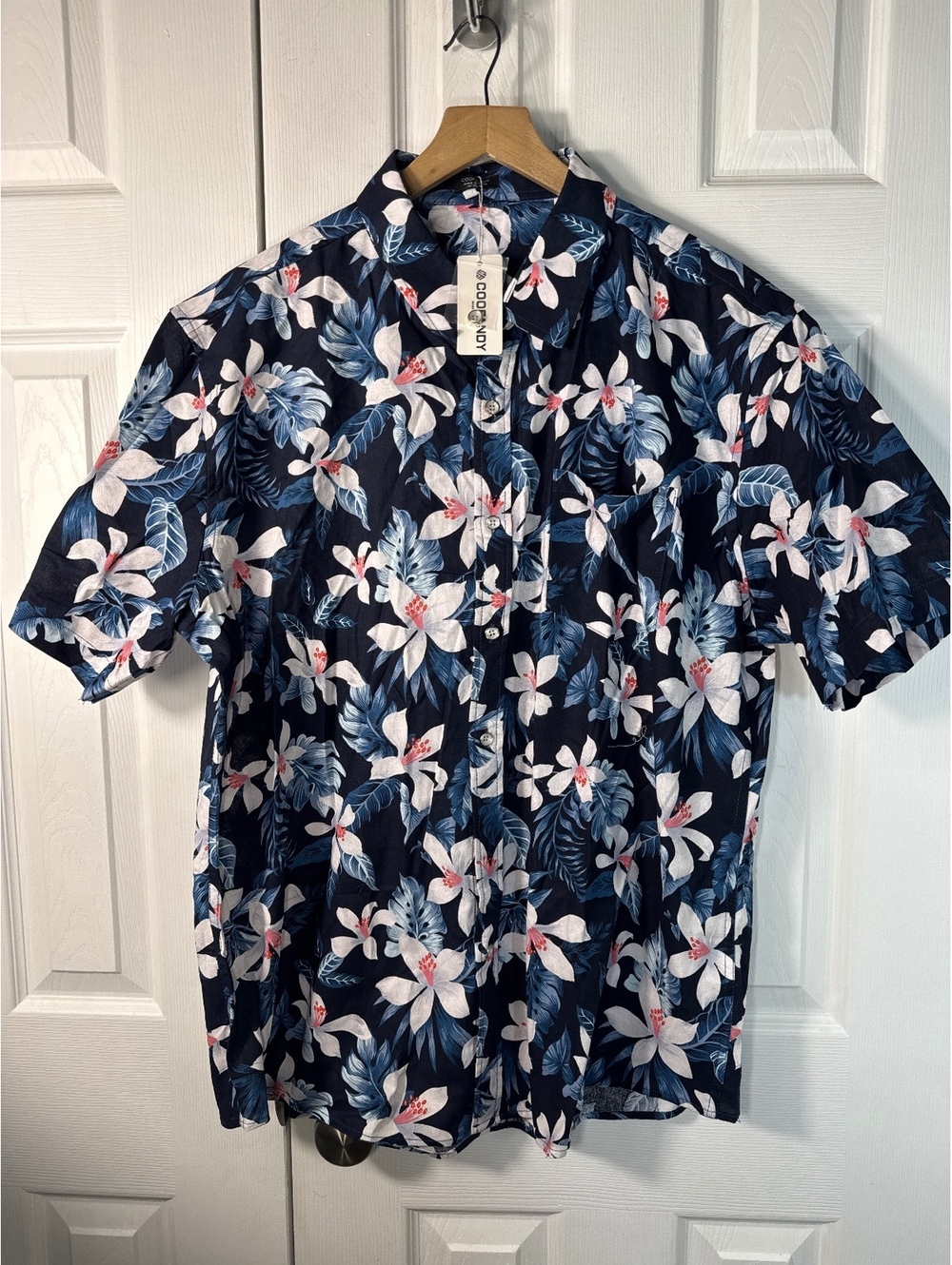 Coofandy Men's XL Navy Blue Floral Short Sleeve Button-Up Shirt